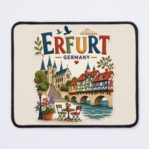 Item preview, Erfurt Krämerbrücke Embroidered Travel Art designed and sold by Witsprings.
