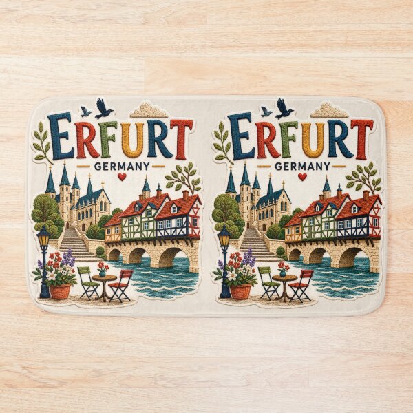 Item preview, Erfurt Krämerbrücke Embroidered Travel Art designed and sold by Witsprings.