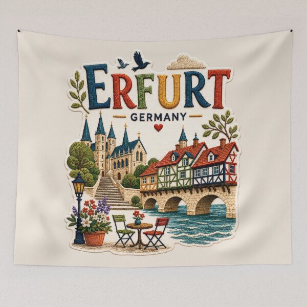 Item preview, Erfurt Krämerbrücke Embroidered Travel Art designed and sold by Witsprings.
