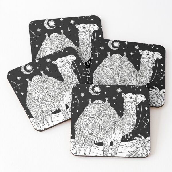 Item preview, Mystical Egyptian Camel | Desert Moon and Ancient Symbols Line Art designed and sold by Queen Cleopatra.