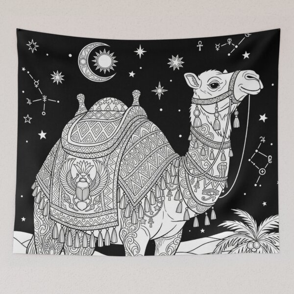 Item preview, Mystical Egyptian Camel | Desert Moon and Ancient Symbols Line Art designed and sold by Queen Cleopatra.