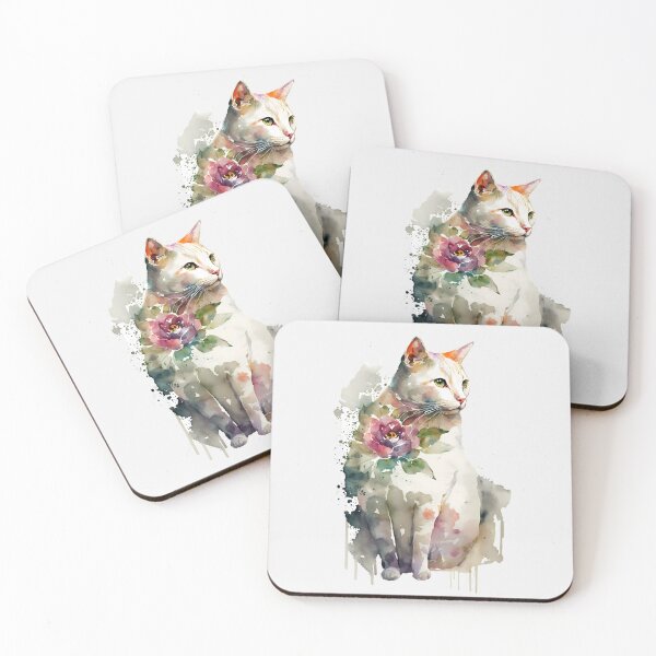 Item preview, Botanical White Cat Illustration designed and sold by FloreDreamStudio.