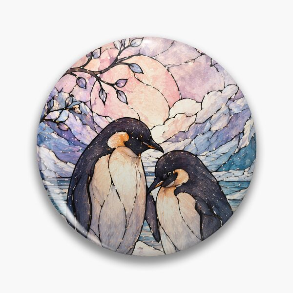 Item preview, Two Penguins Stained Glass Art Print - Arctic Love, Winter Fantasy Wall Art designed and sold by PebsPebs.