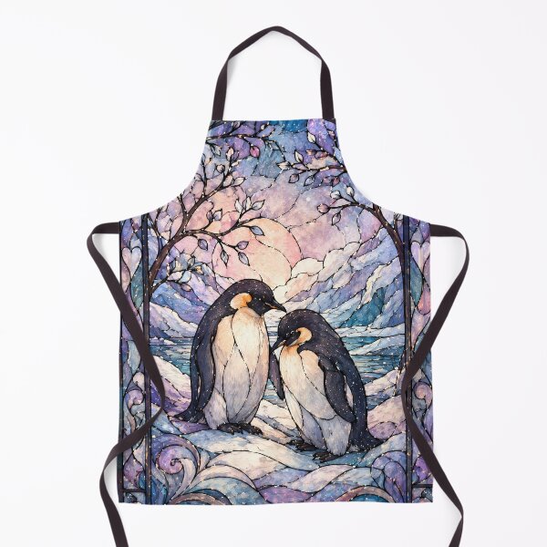 Item preview, Two Penguins Stained Glass Art Print - Arctic Love, Winter Fantasy Wall Art designed and sold by PebsPebs.