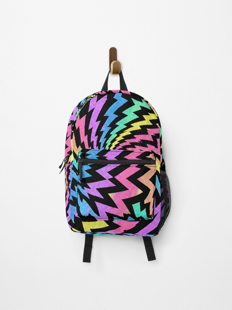 Thumbnail 1 of 3, Backpack, Pastel Neon Rainbow Zigzag Rave Comic Pattern designed and sold by BeJolley.