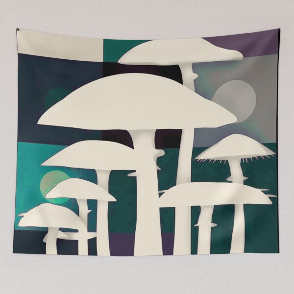 Item preview, Minimalist mushrooms on green designed and sold by uunaa.
