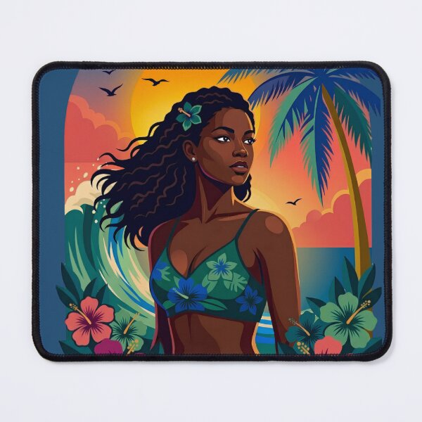 Item preview, Tropical Paradise Sunset – Beautiful Black Woman in Hibiscus Garden designed and sold by digitalbob60.