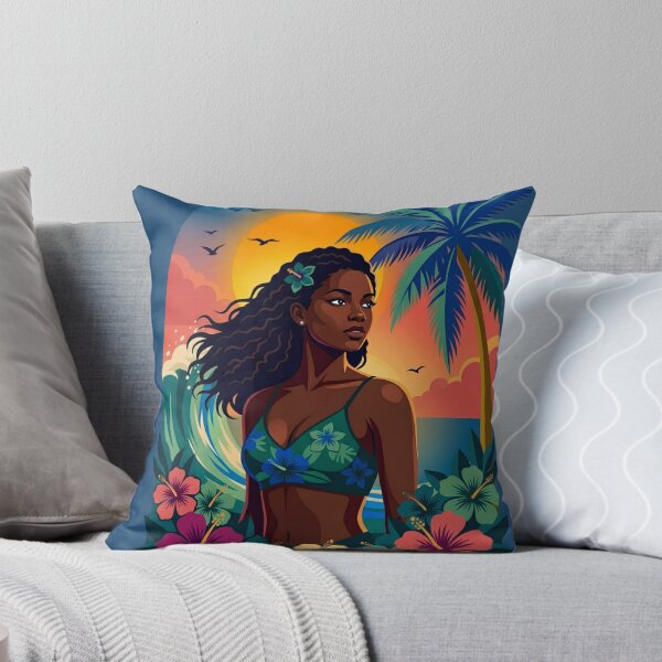 Item preview,  Tropical Paradise Sunset – Beautiful Black Woman in Hibiscus Garden designed and sold by digitalbob60.