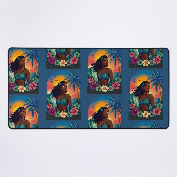 Item preview, Tropical Paradise Sunset – Beautiful Black Woman in Hibiscus Garden designed and sold by digitalbob60.