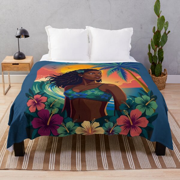 Item preview, Tropical Paradise Sunset – Beautiful Black Woman in Hibiscus Garden designed and sold by digitalbob60.