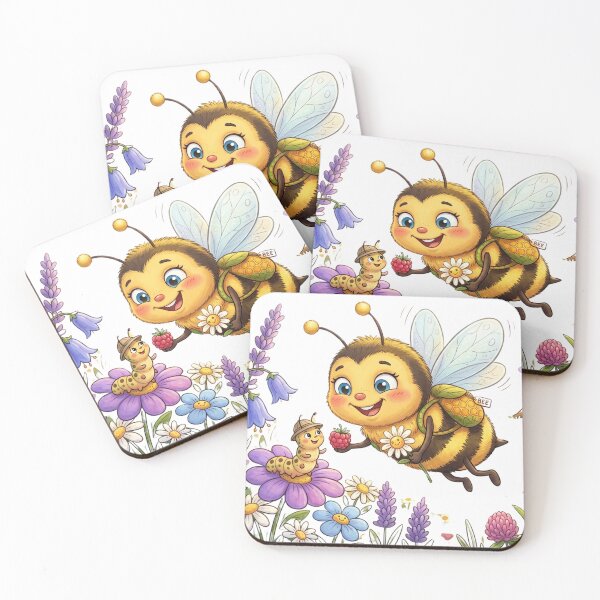 Item preview, Cute Honey Bee Feeding Caterpillar Sweet Raspberry Watercolor Art designed and sold by DH-ArtLab.