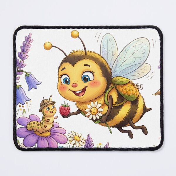 Item preview, Cute Honey Bee Feeding Caterpillar Sweet Raspberry Watercolor Art designed and sold by DH-ArtLab.