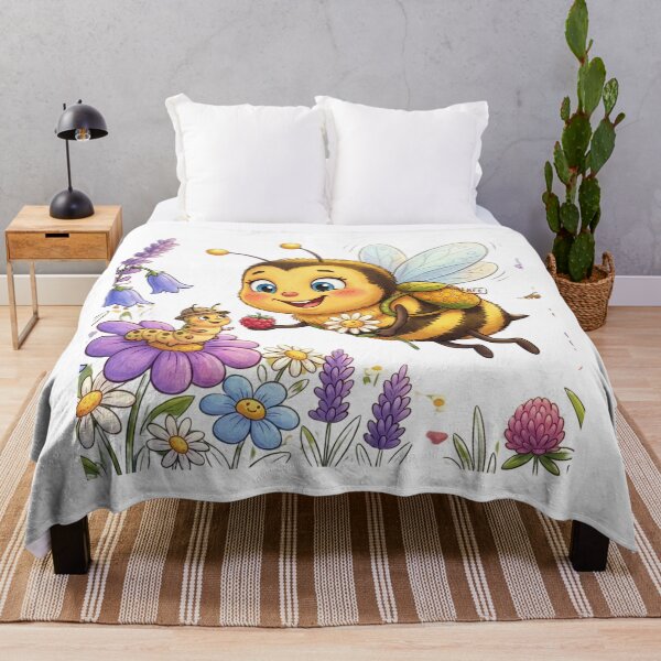 Item preview, Cute Honey Bee Feeding Caterpillar Sweet Raspberry Watercolor Art designed and sold by DH-ArtLab.