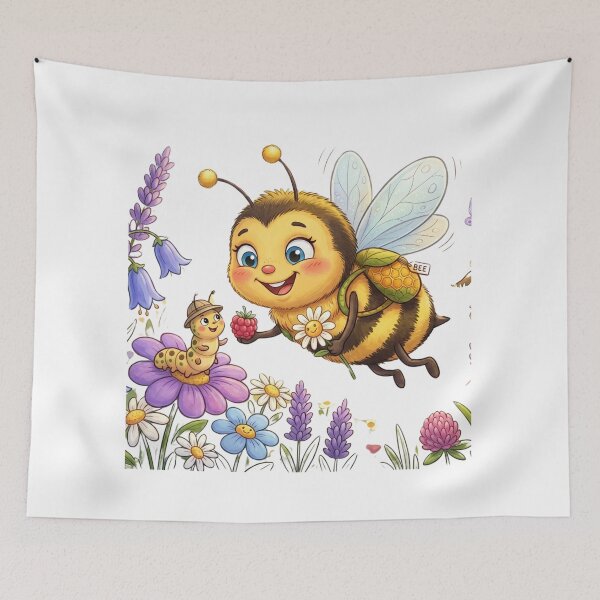 Item preview, Cute Honey Bee Feeding Caterpillar Sweet Raspberry Watercolor Art designed and sold by DH-ArtLab.