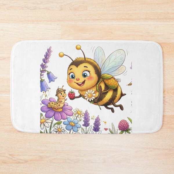 Item preview, Cute Honey Bee Feeding Caterpillar Sweet Raspberry Watercolor Art designed and sold by DH-ArtLab.