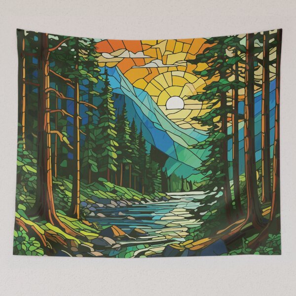 Item preview, Mosaic Forest River Landscape Art Print designed and sold by designmari.
