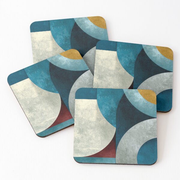 Item preview, Modern Curved Geometric Abstract in Teal & Gold designed and sold by SlowRegardArt.