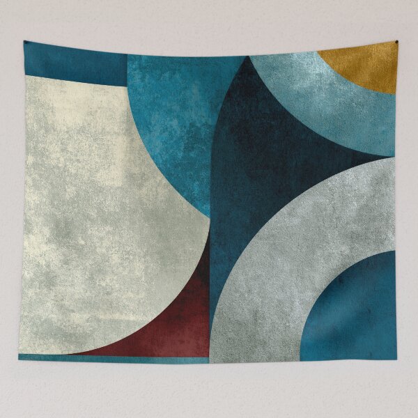 Item preview, Modern Curved Geometric Abstract in Teal & Gold designed and sold by SlowRegardArt.