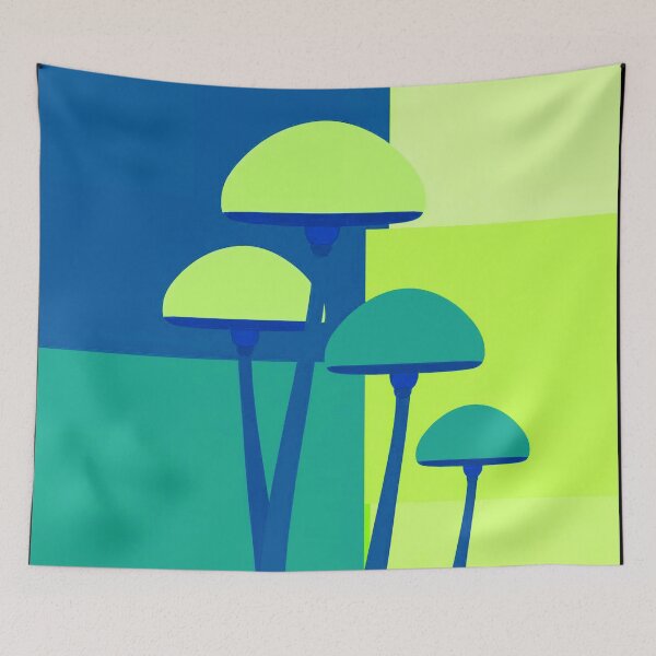 Item preview, Minimalist mushrooms on blue designed and sold by uunaa.