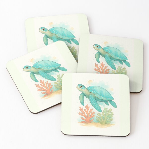 Item preview, Watercolor Coastal Sea Turtle and Coral Reef designed and sold by MKTreasures.