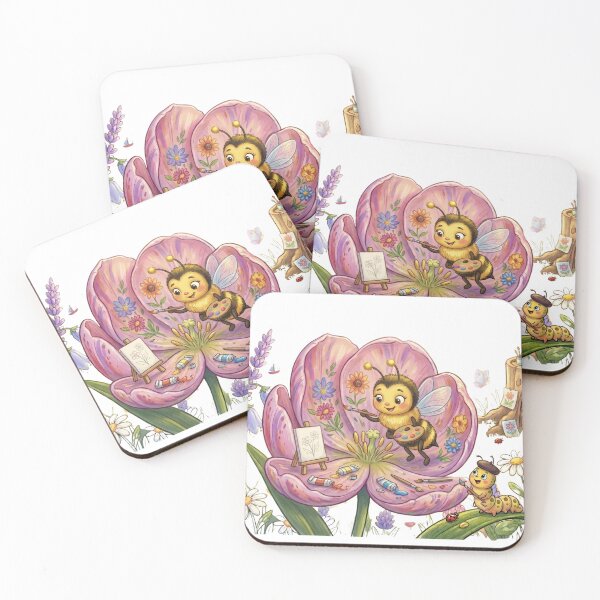 Item preview, Crazy Funny Bee Artist Painting Tulip Flower Watercolor Art designed and sold by DH-ArtLab.
