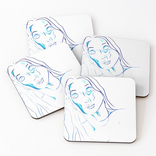 Item preview, Woman's Face in Blue — Gestural Ink Portrait Drawing designed and sold by essentialink.