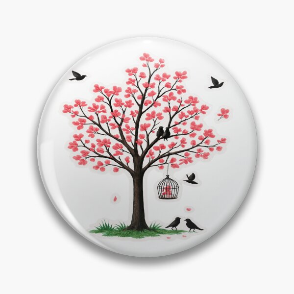 Item preview, Elegant Pink Flowering Tree and Black Birds Nature Story Wall Sticker designed and sold by ARTCREATESHOP.