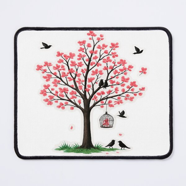 Item preview, Elegant Pink Flowering Tree and Black Birds Nature Story Wall Sticker designed and sold by ARTCREATESHOP.