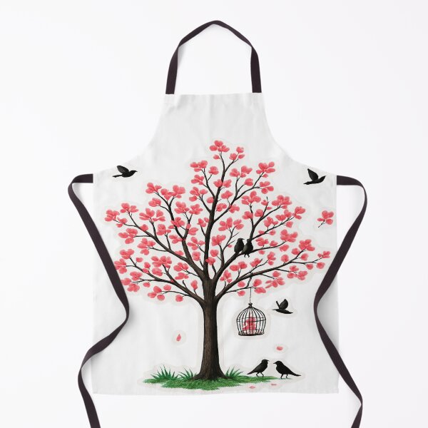 Item preview, Elegant Pink Flowering Tree and Black Birds Nature Story Wall Sticker designed and sold by ARTCREATESHOP.