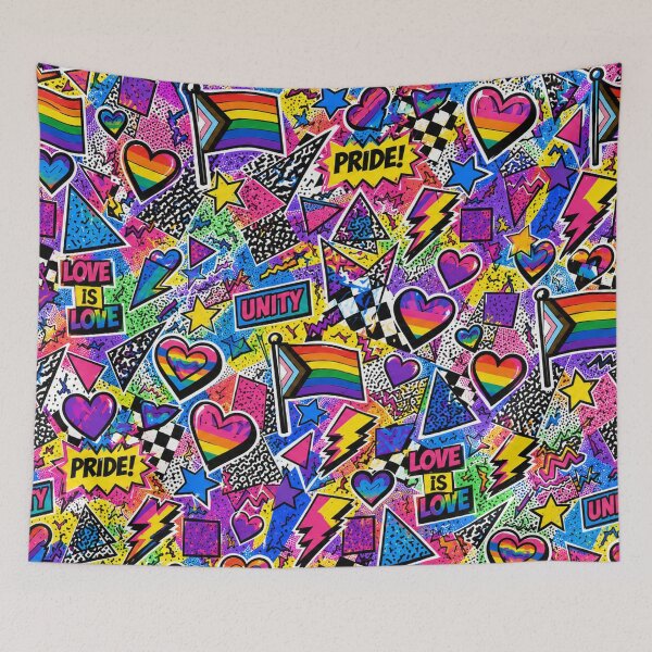 Item preview, 80s MTV Comic Stickers Pop Art Pride Pattern designed and sold by BeJolley.