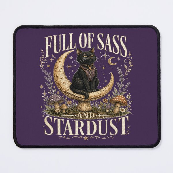 Item preview, Full of Sass and Stardust Witchy Black Cat Moon Mushroom Tee designed and sold by POD DYNASTY.