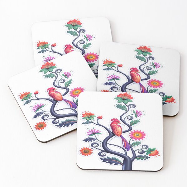 Item preview, Colorful Folk Art Red Bird Floral Tree Decorative Vinyl Wall Decal designed and sold by ARTCREATESHOP.