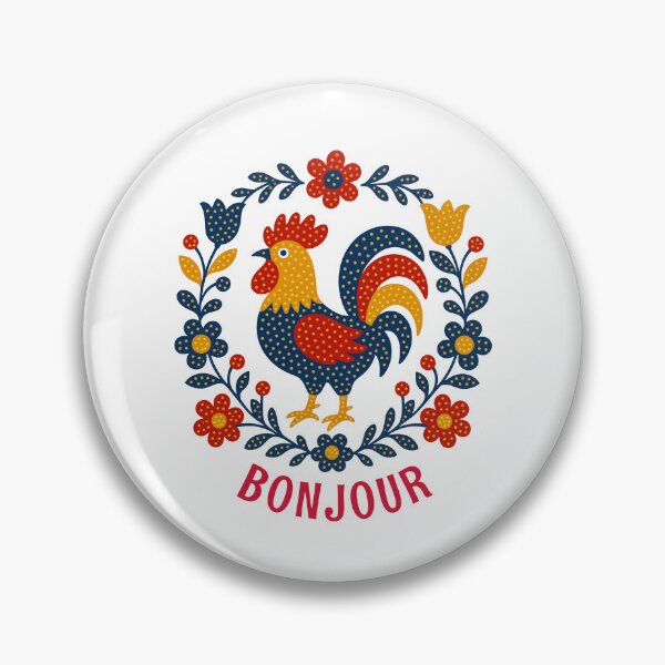 Item preview, Cheerful French Folk Art Rooster Wishes You Bonjour designed and sold by AntiqueImages.
