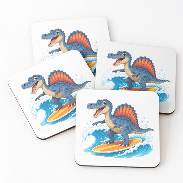 Item preview, Cute Spinosaurus Dinosaur Surfing Wave Beach Funny Kids T-Shirt designed and sold by SunnyDesign82.