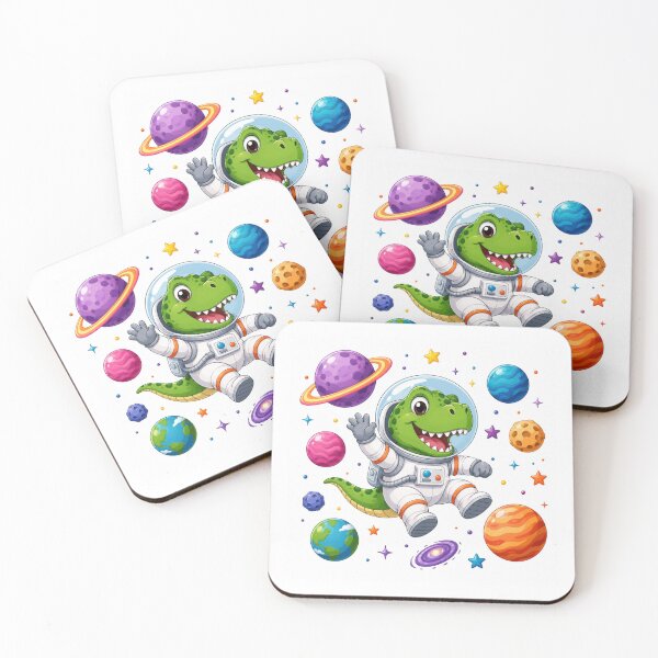 Item preview, Cute T-Rex Dinosaur Astronaut Floating Space Planets Kids T-Shirt designed and sold by SunnyDesign82.