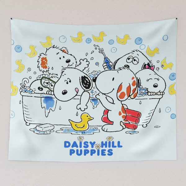 Item preview, Daisy Hill Puppies Bath Time Retro Cartoon Dog Art designed and sold by Schulz Lightprint Studio.