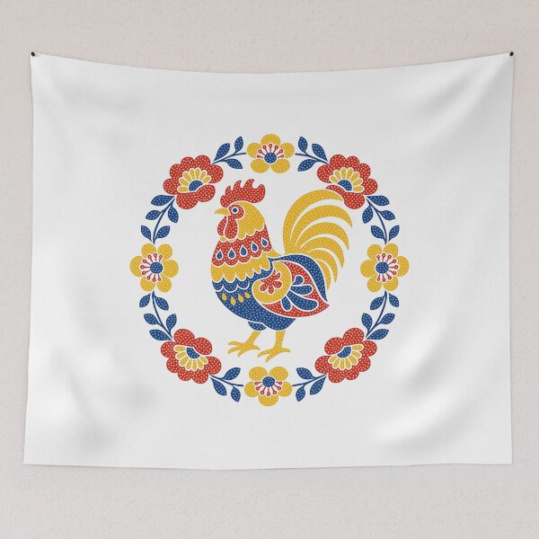 Item preview, Folk Art Rooster Floral Wreath Backyard Chicken designed and sold by AntiqueImages.