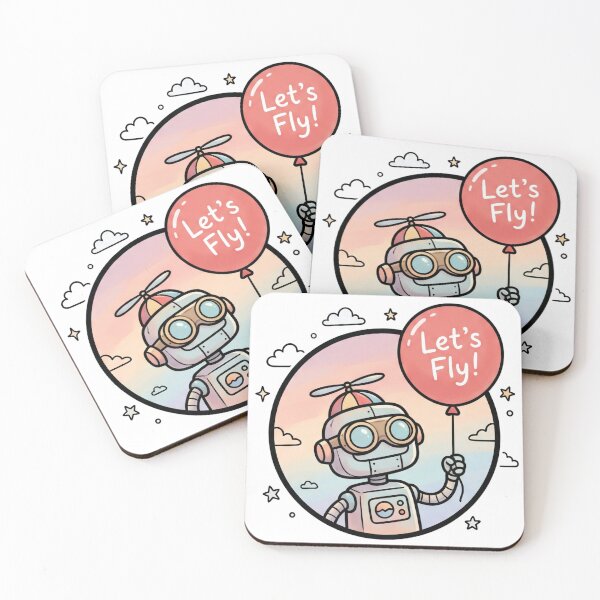 Item preview, Let's Fly Cute Kawaii Robot with Propeller Hat and Balloon designed and sold by puzzell.