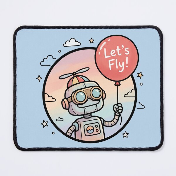 Item preview, Let's Fly Cute Kawaii Robot with Propeller Hat and Balloon designed and sold by puzzell.