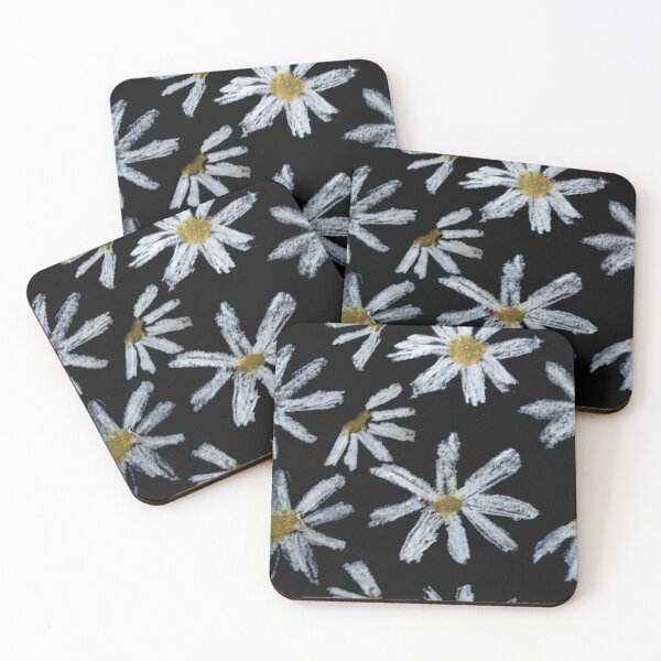 Item preview, Daisies With Black Backgrownd Floral Pattern Naif Art Oil Pastels designed and sold by violet-hope.