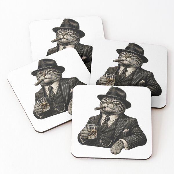 Item preview, Mafia Cat Boss Smoking Cigar with Whiskey | Vintage Gangster Cat designed and sold by Articooler.