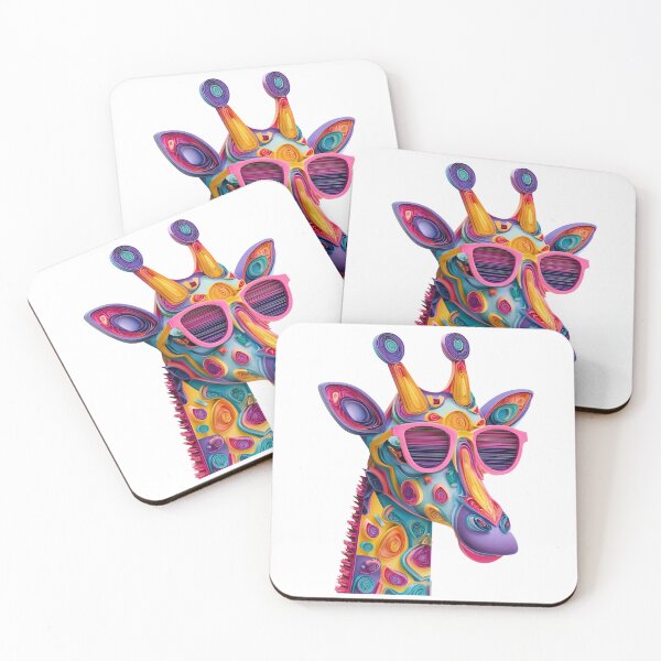 Item preview, Colorful giraffe with big ears and pink sunglasses designed and sold by OutOfTheBubble.
