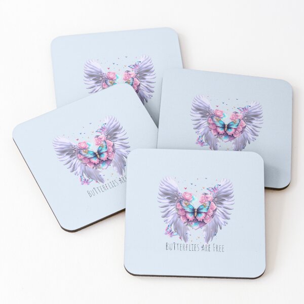 Item preview, Butterflies are Free beautiful soft angels wings surround a bouquet of pink roses with butterflies flying around designed and sold by Lori Richardson.