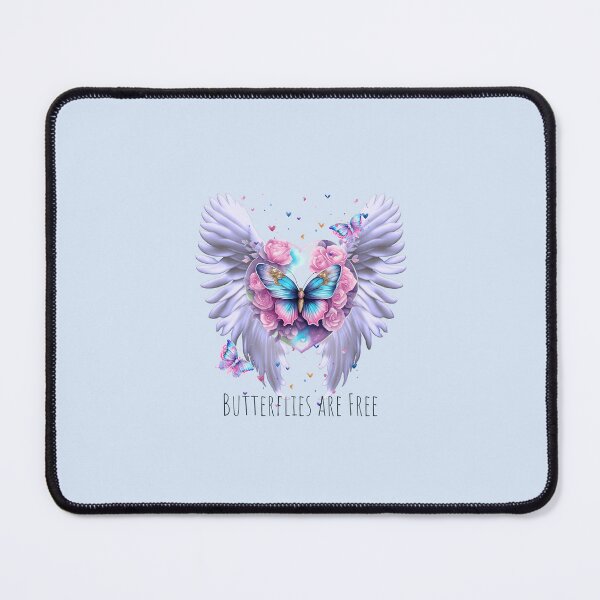 Item preview, Butterflies are Free beautiful soft angels wings surround a bouquet of pink roses with butterflies flying around designed and sold by Lori Richardson.
