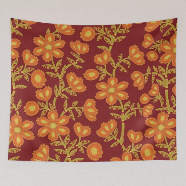 Item preview, Mod Chintz Floral Pattern in Citrus, Olive and Marvelous Maroon designed and sold by Annette Chabidon Studio.