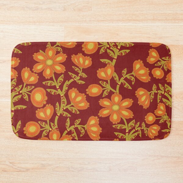 Item preview, Mod Chintz Floral Pattern in Citrus, Olive and Marvelous Maroon designed and sold by Annette Chabidon Studio.