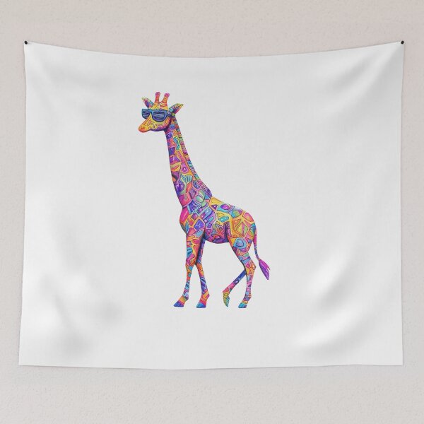 Item preview, Colorful giraffe with big ears and blue sunglasses designed and sold by OutOfTheBubble.