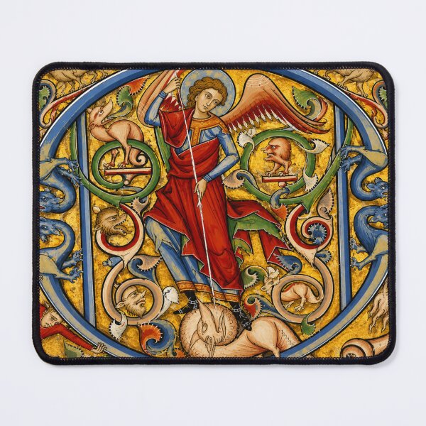 Item preview, Saint Michael slaying the dragon- Medieval Illuminated Manuscript Art for Fantasy History Collectors designed and sold by RickE.