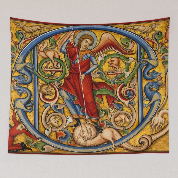 Item preview, Saint Michael slaying the dragon- Medieval Illuminated Manuscript Art for Fantasy History Collectors designed and sold by RickE.