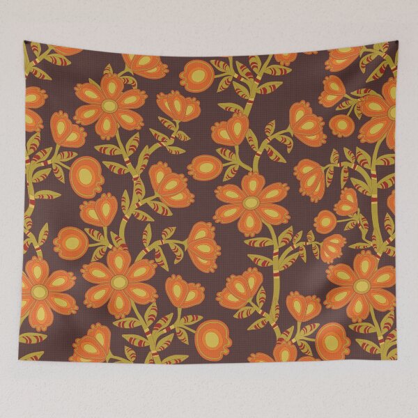 Item preview, Mod Chintz Floral Pattern in Citrus, Olive and Polished Mahogany designed and sold by Annette Chabidon Studio.